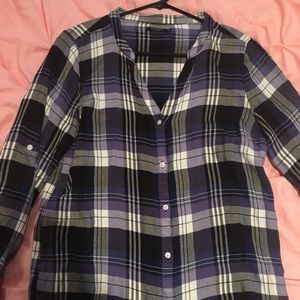V neck button down flannel